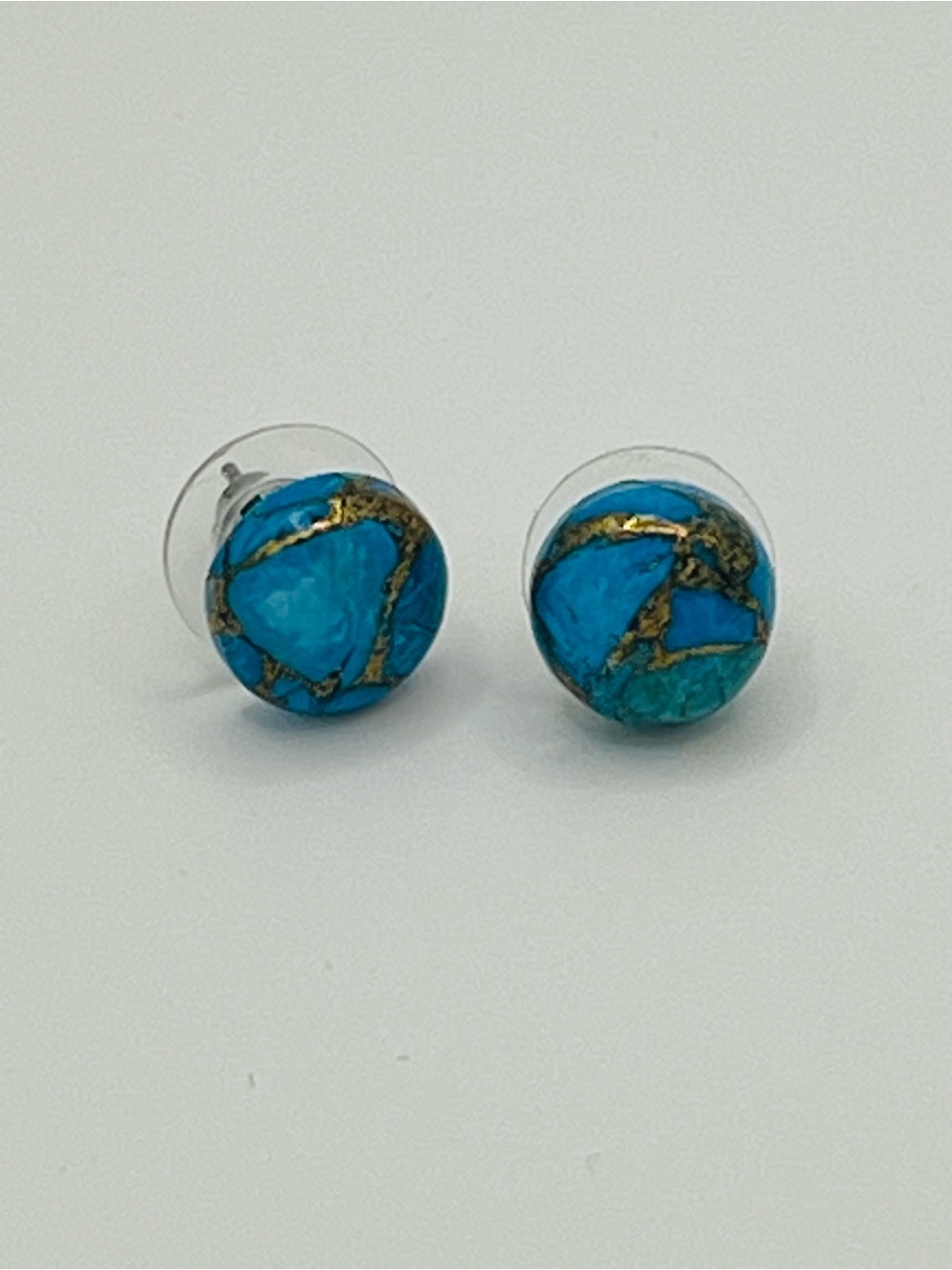 Blue Turquoise Mosaic Stud Earrings – Gold Accent